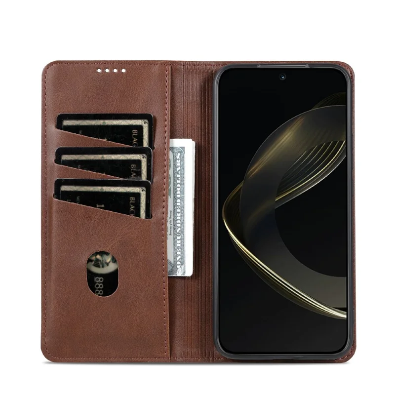 AZNS For Oppo Find X9 Ultra 5G Case Cowhide Texture PU Leather Wallet Phone Cover - Coffee