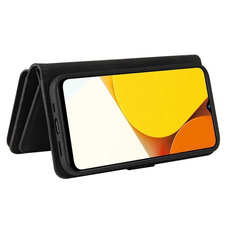 For vivo Y35 / Y22 4G / Y22s 4G Zipper Wallet Case with 15 Card Slots and Strap Leather Phone Cover - Black