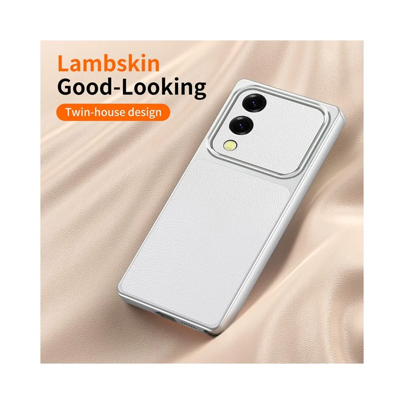 For Samsung Galaxy S25 Edge Case Sheepskin Texture Leather Coated TPU Phone Cover with Precise Camera Cutouts - White