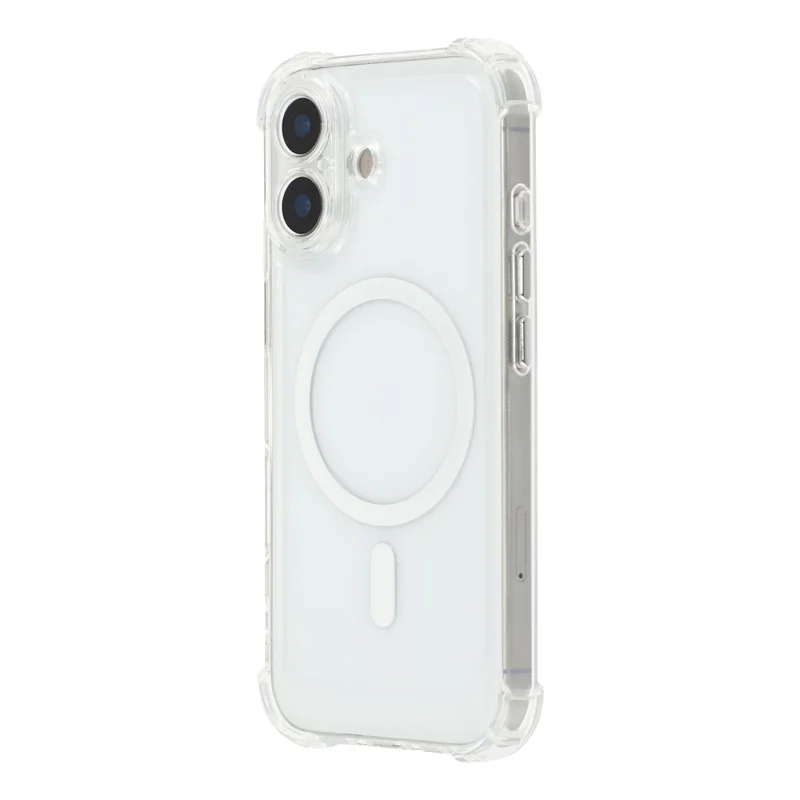 For iPhone 17 Magnetic Case Electroplated Buttons PC TPU Shockproof Clear Cover - Transparent