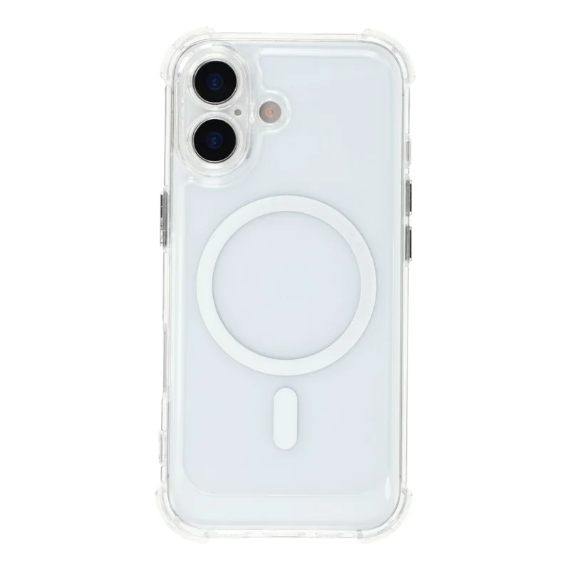 For iPhone 17 Magnetic Case Electroplated Buttons PC TPU Shockproof Clear Cover - Transparent