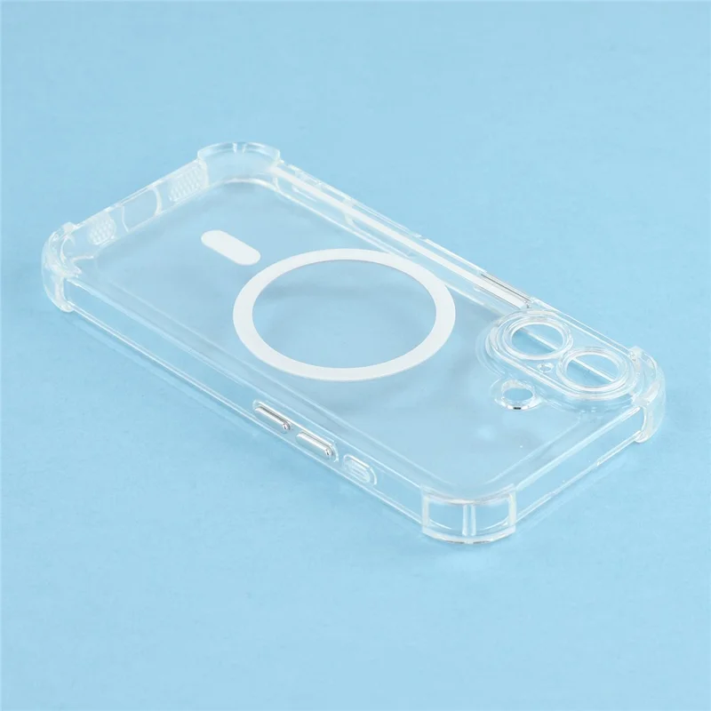 For iPhone 16 Magnetic Case Electroplated Buttons PC TPU Shockproof Clear Cover - Transparent