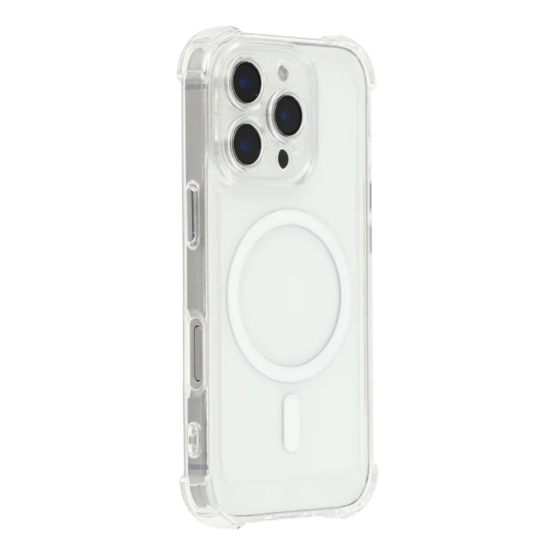 For iPhone 16 Pro Magnetic Case Electroplated Buttons PC TPU Shockproof Clear Cover - Transparent