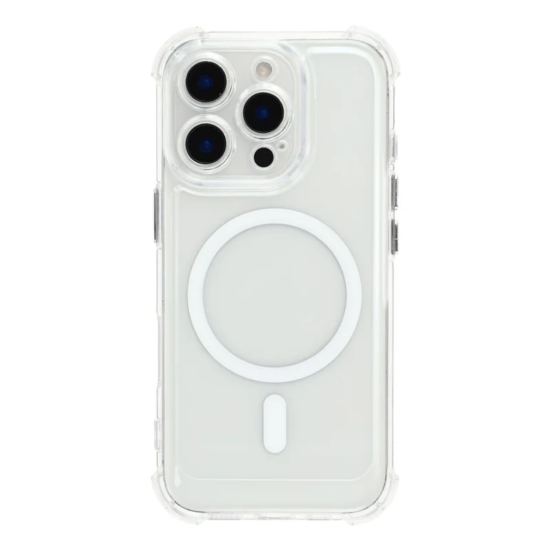 For iPhone 16 Pro Max Magnetic Case Electroplated Buttons PC TPU Shockproof Clear Cover - Transparent