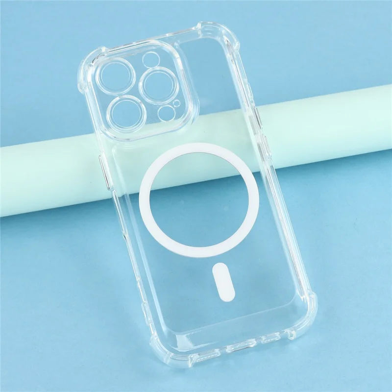 For iPhone 16 Pro Max Magnetic Case Electroplated Buttons PC TPU Shockproof Clear Cover - Transparent