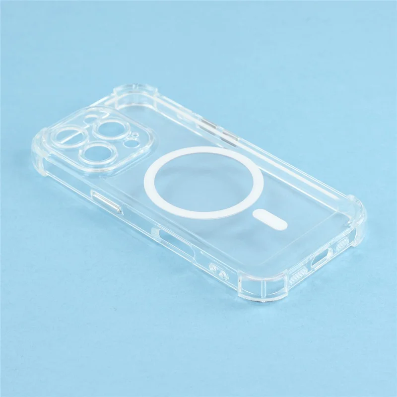 For iPhone 16 Pro Max Magnetic Case Electroplated Buttons PC TPU Shockproof Clear Cover - Transparent