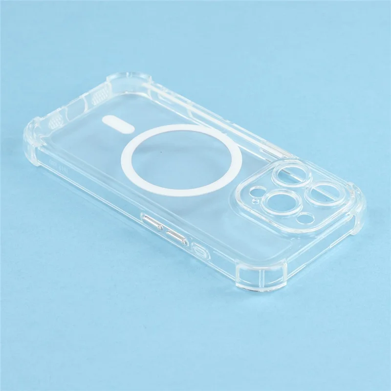 For iPhone 16 Pro Max Magnetic Case Electroplated Buttons PC TPU Shockproof Clear Cover - Transparent