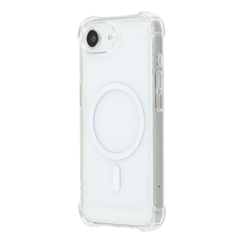 Magnetic Case For iPhone 17e  /  16e Electroplated Buttons PC TPU Shockproof Clear Cover - Transparent