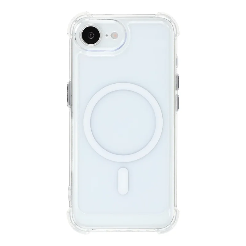 Magnetic Case For iPhone 17e  /  16e Electroplated Buttons PC TPU Shockproof Clear Cover - Transparent