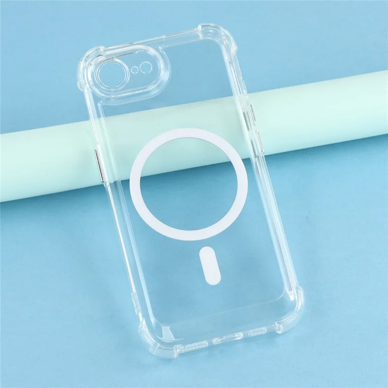 Magnetic Case For iPhone 17e  /  16e Electroplated Buttons PC TPU Shockproof Clear Cover - Transparent