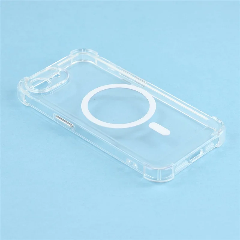 Magnetic Case For iPhone 17e  /  16e Electroplated Buttons PC TPU Shockproof Clear Cover - Transparent