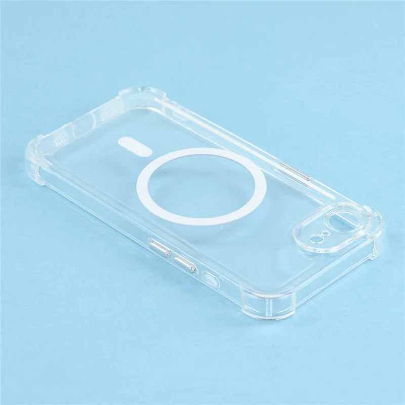 Magnetic Case For iPhone 17e  /  16e Electroplated Buttons PC TPU Shockproof Clear Cover - Transparent