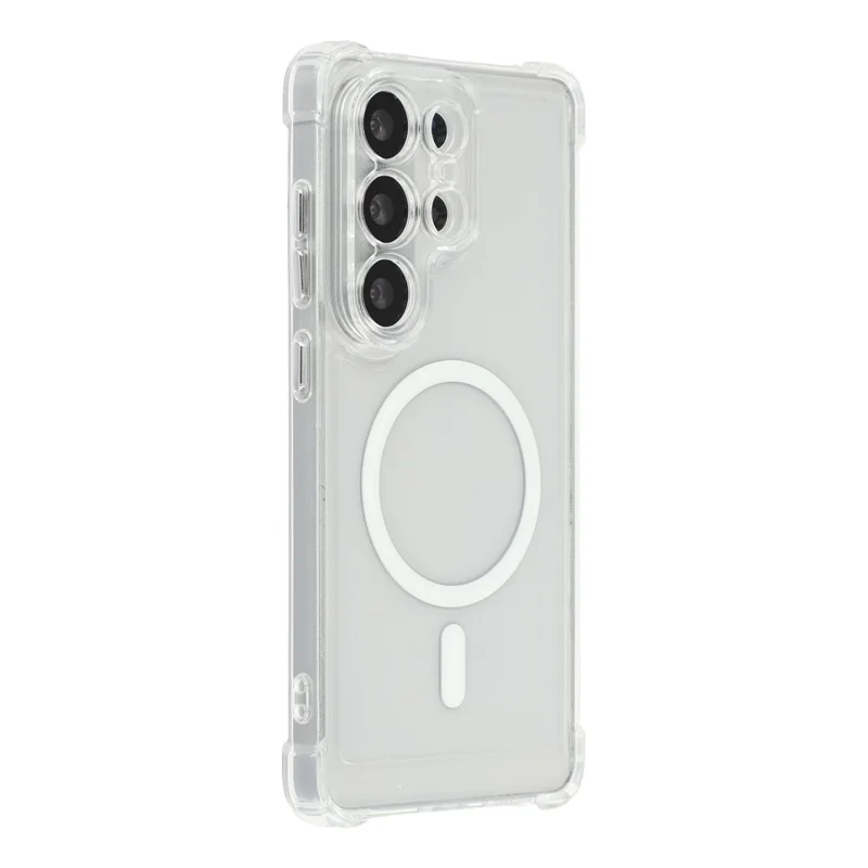 For Samsung Galaxy S25 Ultra Magnetic Case Electroplated Buttons PC TPU Shockproof Clear Cover - Transparent