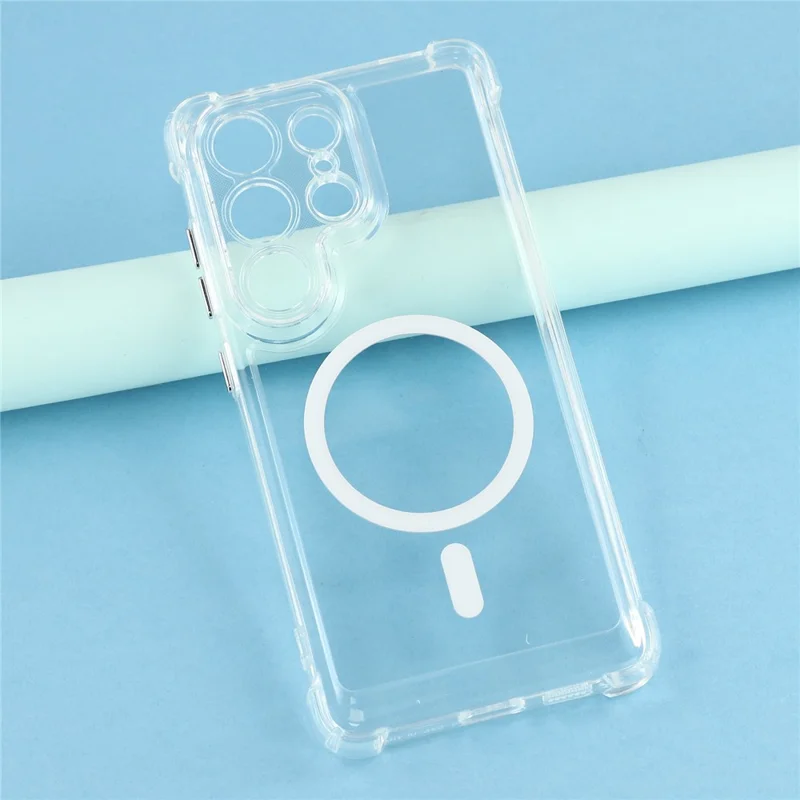 For Samsung Galaxy S25 Ultra Magnetic Case Electroplated Buttons PC TPU Shockproof Clear Cover - Transparent