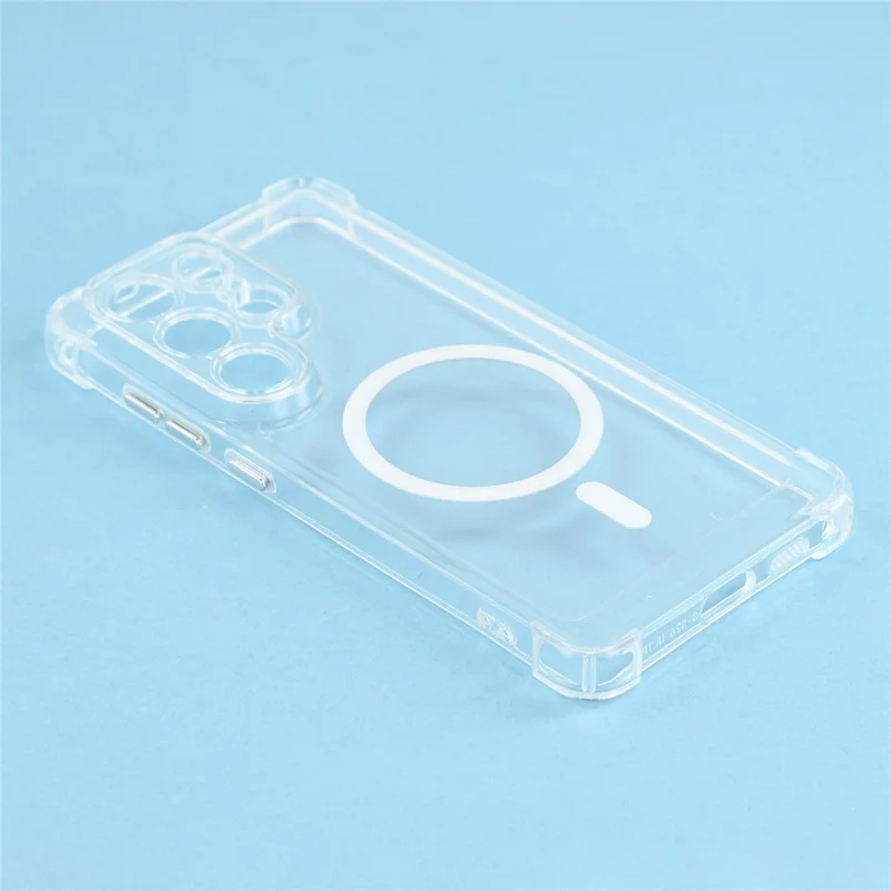 For Samsung Galaxy S25 Ultra Magnetic Case Electroplated Buttons PC TPU Shockproof Clear Cover - Transparent