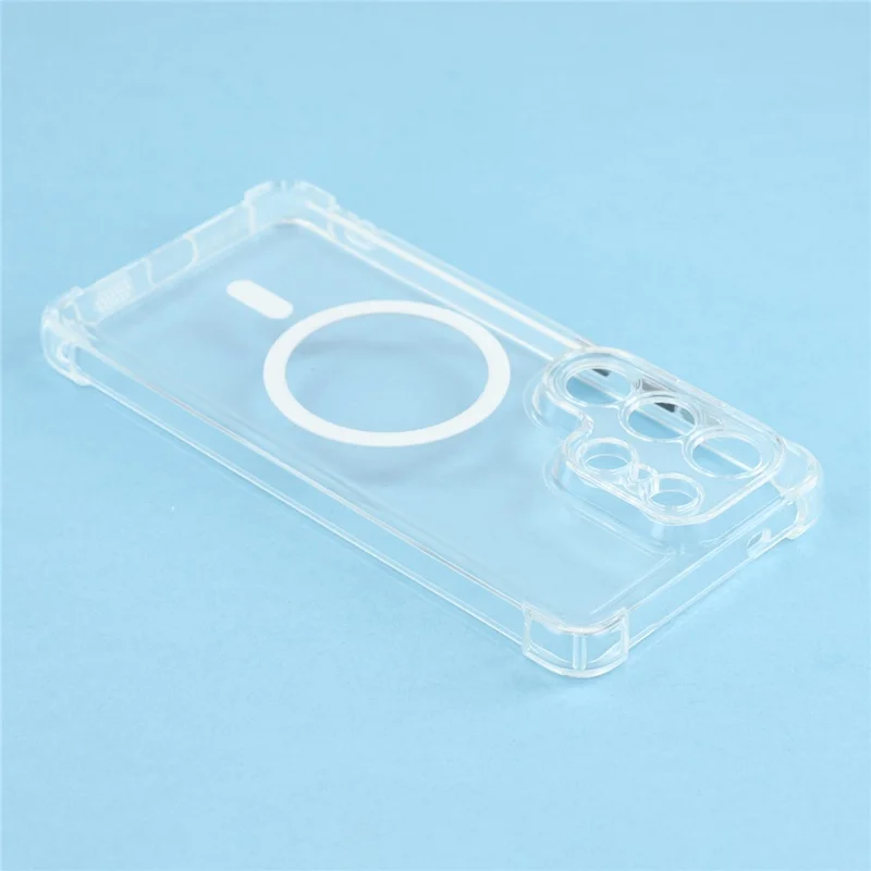 For Samsung Galaxy S25 Ultra Magnetic Case Electroplated Buttons PC TPU Shockproof Clear Cover - Transparent