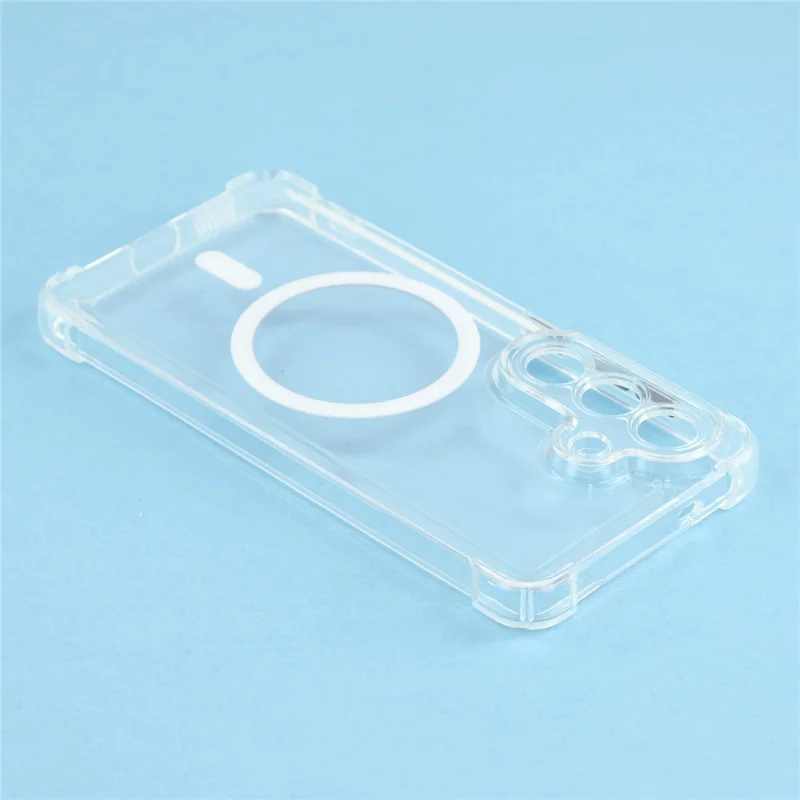 For Samsung Galaxy S25+ Magnetic Case Electroplated Buttons PC TPU Shockproof Clear Cover - Transparent