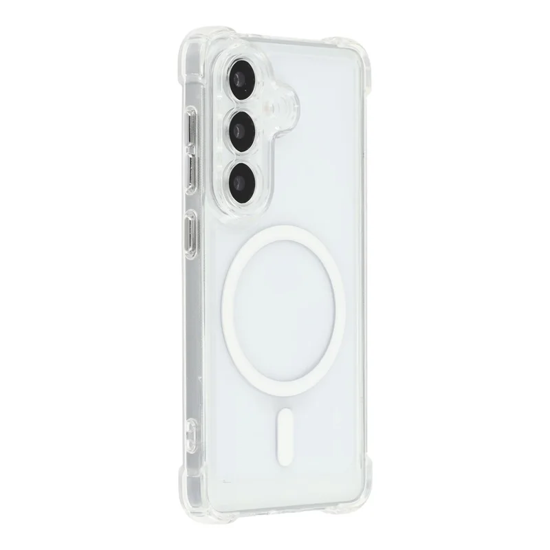 For Samsung Galaxy S25 FE Magnetic Case Electroplated Buttons PC TPU Shockproof Clear Cover - Transparent