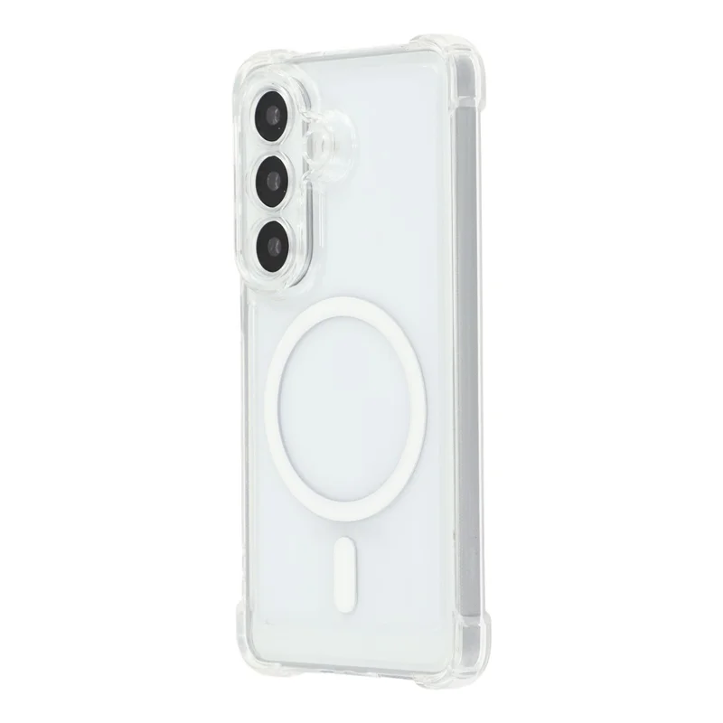For Samsung Galaxy S25 FE Magnetic Case Electroplated Buttons PC TPU Shockproof Clear Cover - Transparent