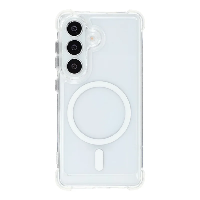 For Samsung Galaxy S25 FE Magnetic Case Electroplated Buttons PC TPU Shockproof Clear Cover - Transparent