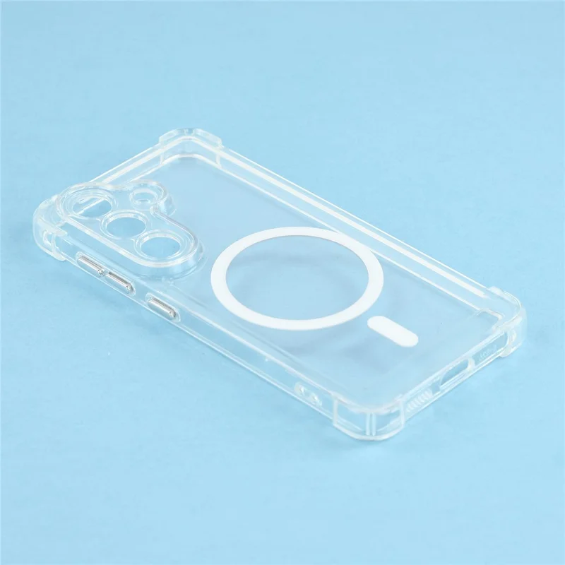For Samsung Galaxy S25 FE Magnetic Case Electroplated Buttons PC TPU Shockproof Clear Cover - Transparent