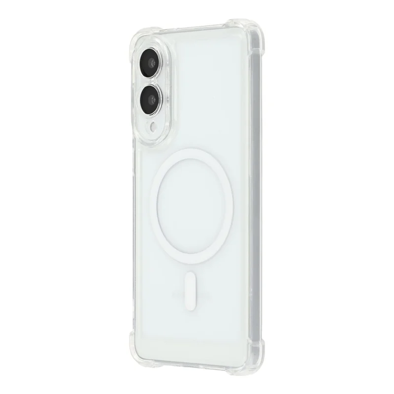 For Samsung Galaxy S25 Edge Magnetic Case Electroplated Buttons PC TPU Shockproof Clear Cover - Transparent