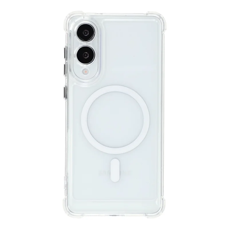 For Samsung Galaxy S25 Edge Magnetic Case Electroplated Buttons PC TPU Shockproof Clear Cover - Transparent