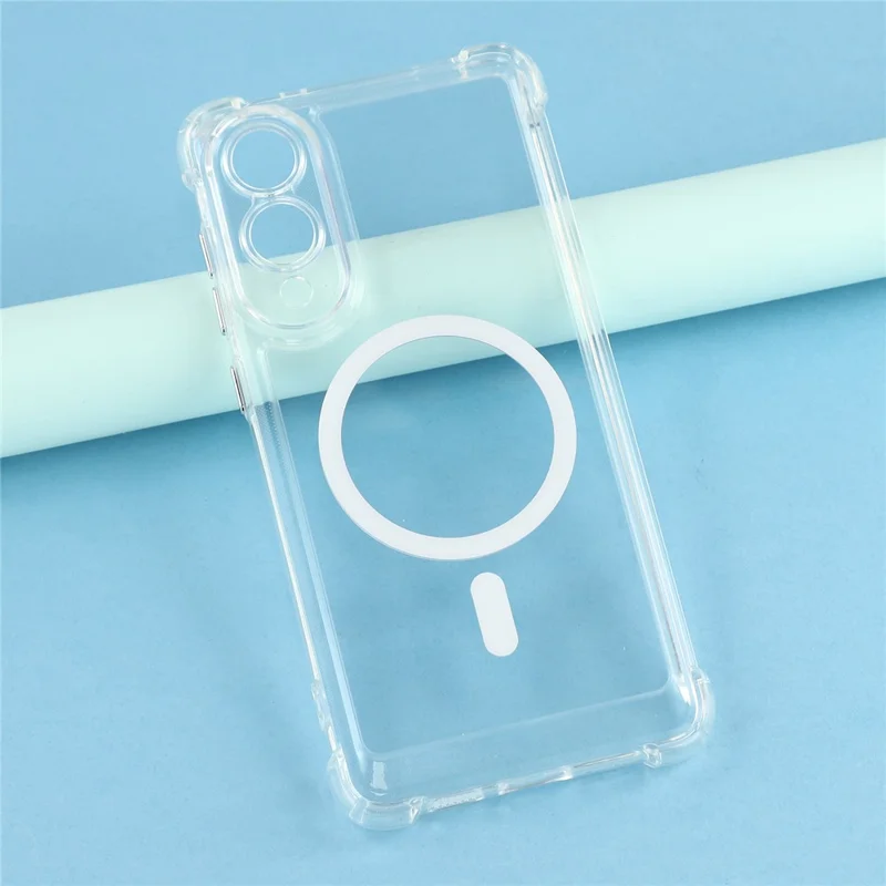 For Samsung Galaxy S25 Edge Magnetic Case Electroplated Buttons PC TPU Shockproof Clear Cover - Transparent