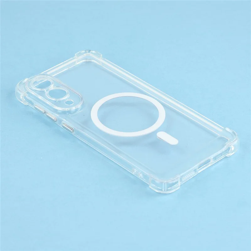 For Samsung Galaxy S25 Edge Magnetic Case Electroplated Buttons PC TPU Shockproof Clear Cover - Transparent