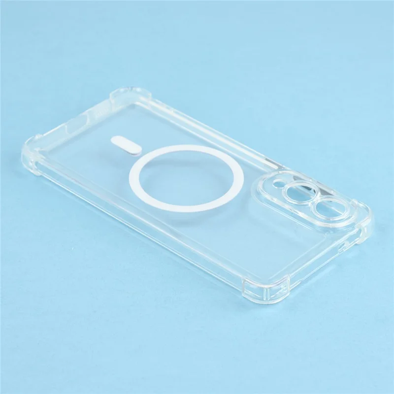 For Samsung Galaxy S25 Edge Magnetic Case Electroplated Buttons PC TPU Shockproof Clear Cover - Transparent