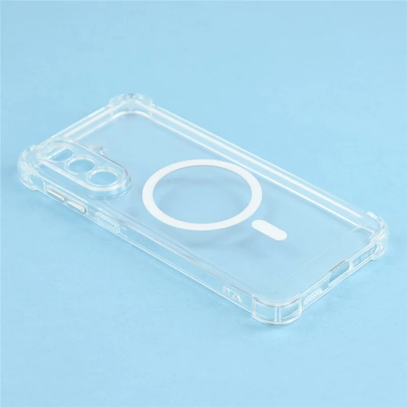 For Samsung Galaxy A57 5G Magnetic Case Electroplated Buttons PC TPU Shockproof Clear Cover - Transparent