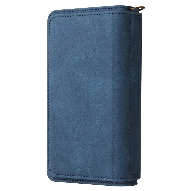 Para Sony Xperia 1 IV 5G KT Multi-Functional Series-2 Skin-touch Feeling Viewing Stand Wallet Flip Leather Case with Multiple Card Slots Zipper Pocket - Azul