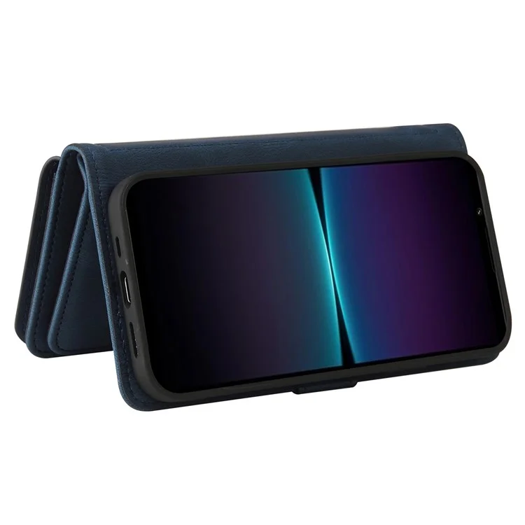 Para Sony Xperia 1 IV 5G KT Multi-Functional Series-2 Skin-touch Feeling Viewing Stand Wallet Flip Leather Case with Multiple Card Slots Zipper Pocket - Azul