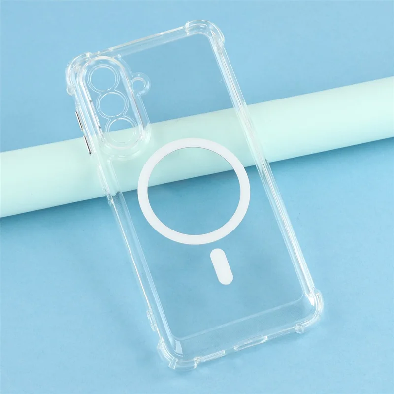 For Samsung Galaxy A26 5G Magnetic Case Electroplated Buttons PC TPU Shockproof Clear Cover - Transparent