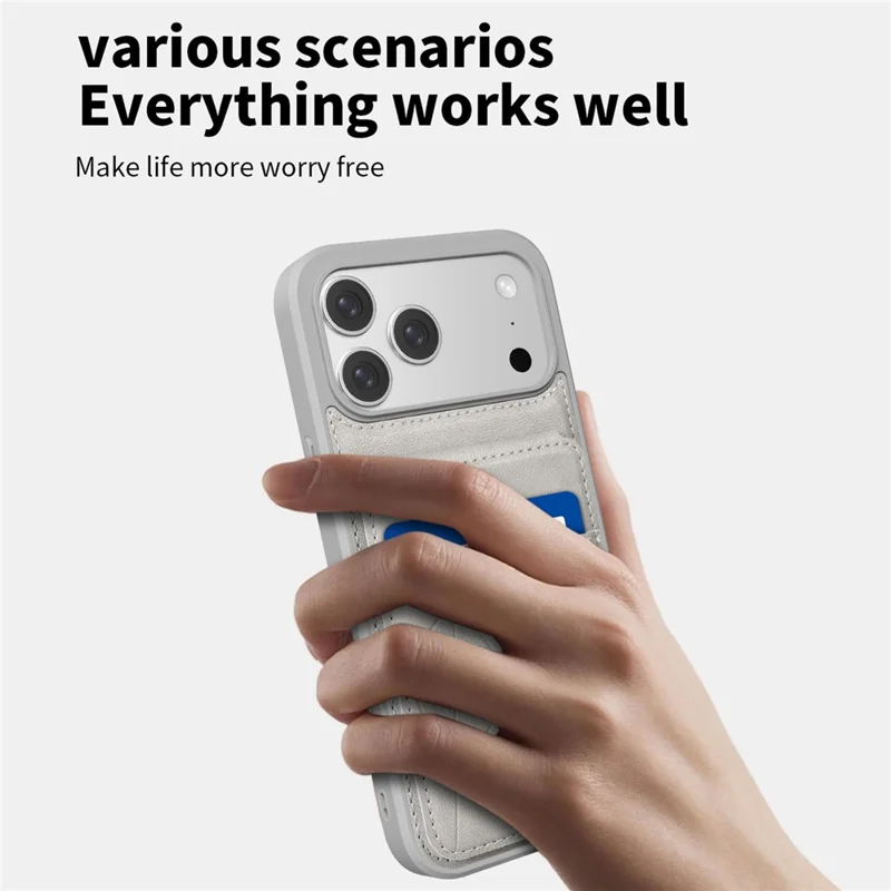 For iPhone 17 Pro Max Case Multi-Card Slots Kickstand Leather + PC + TPU Shockproof Phone Cover - Grey