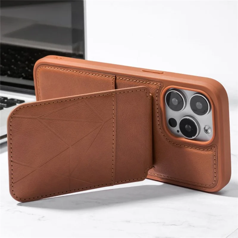 For iPhone 16 Pro Max Case Multi-Card Slots Kickstand Leather + TPU Shockproof Phone Cover - Brown