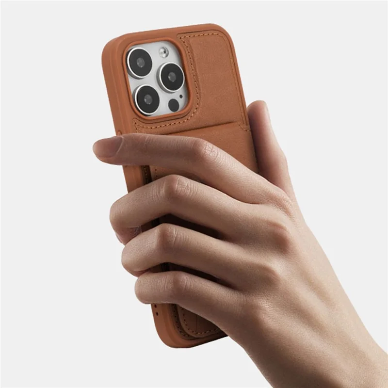 For iPhone 16 Pro Max Case Multi-Card Slots Kickstand Leather + TPU Shockproof Phone Cover - Brown
