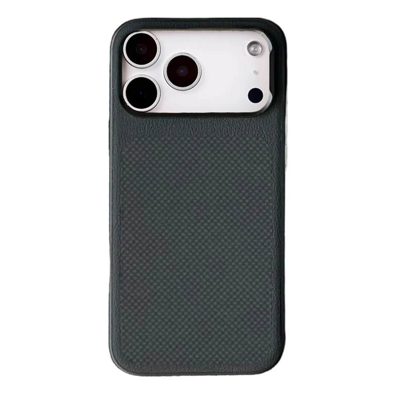 För iPhone 17 Pro Max Magnetisk Hölk med Fästningsruta, Grid-mönster, PU-läder, TPU, Telefonhölse - Svart