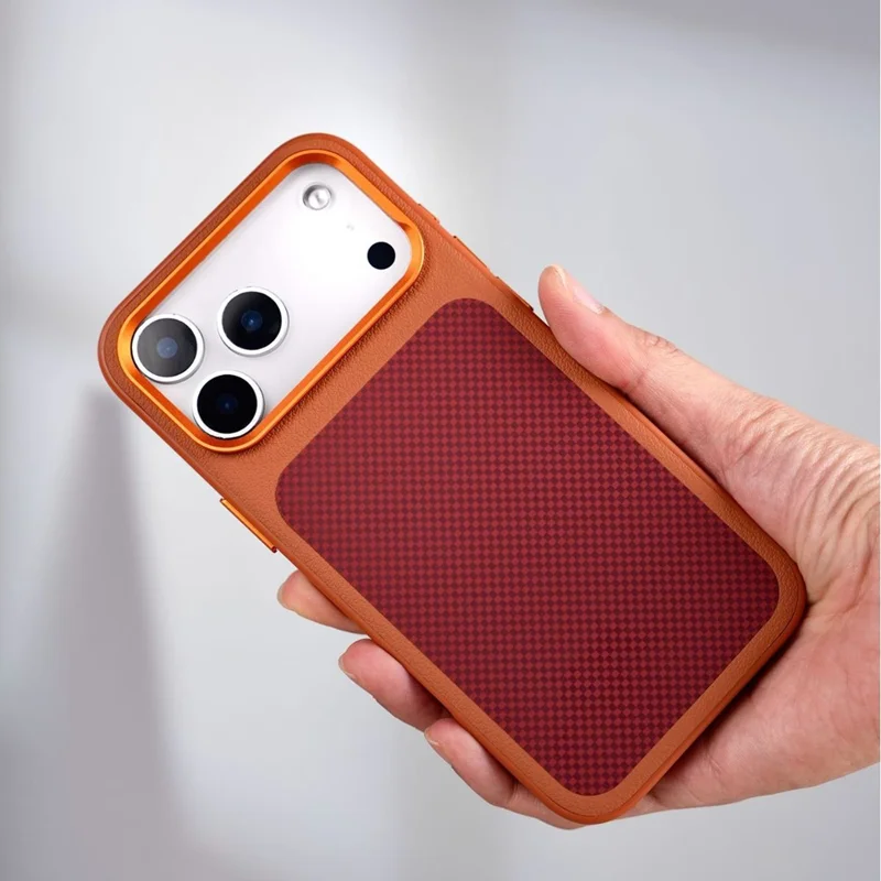 För iPhone 17 Pro Max Magnetisk Hölk med Fästningsruta, Grid-mönster, PU-läder, TPU, Telefonhölse - Svart