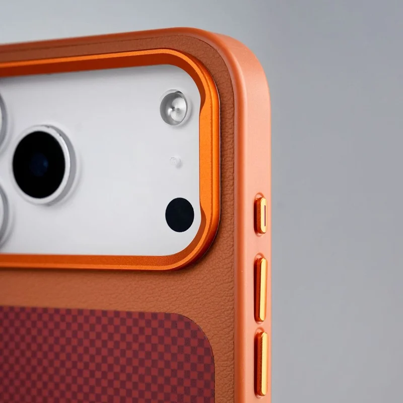 För iPhone 17 Pro Max Magnetisk Hölk med Fästningsruta, Grid-mönster, PU-läder, TPU, Telefonhölse - Svart