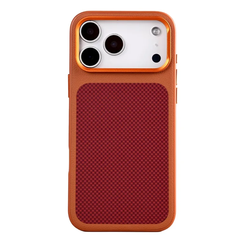 For iPhone 17 Pro Magnetisk Case Sammensat Gittermønster PU Læder TPU Telefondæksel - Orange