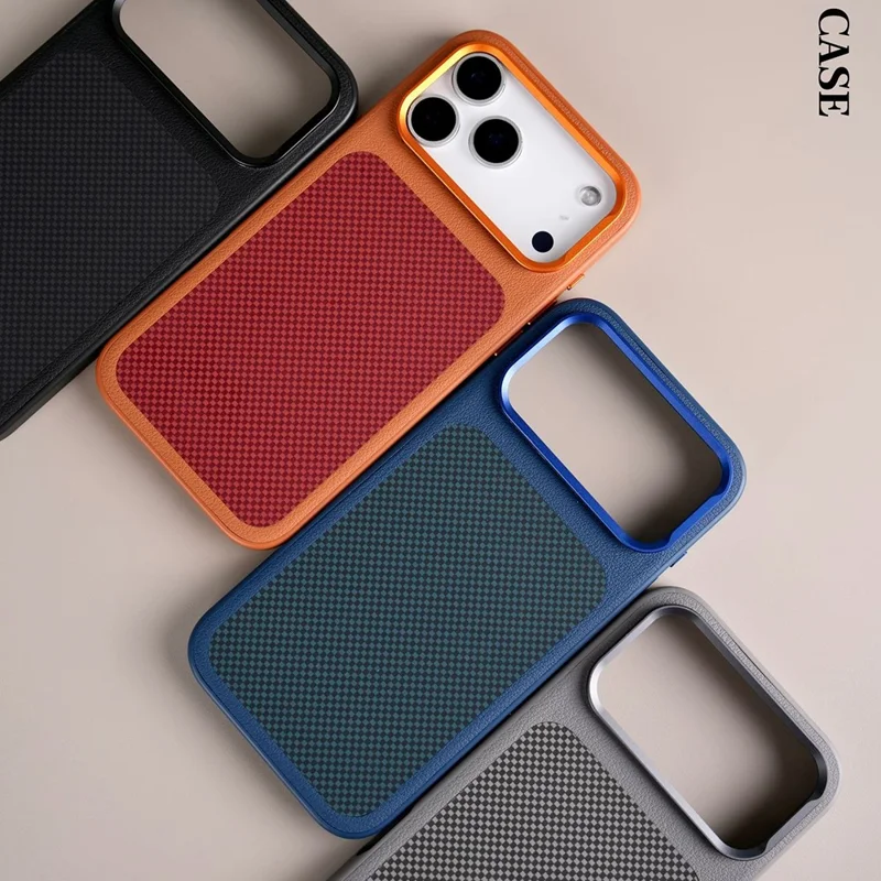 For iPhone 17 Pro Magnetisk Case Sammensat Gittermønster PU Læder TPU Telefondæksel - Orange