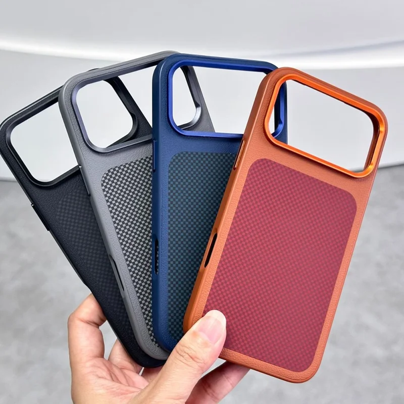 For iPhone 17 Pro Magnetisk Case Sammensat Gittermønster PU Læder TPU Telefondæksel - Orange