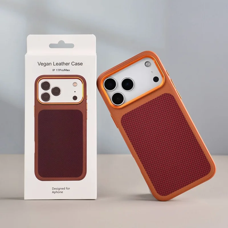 For iPhone 17 Pro Magnetisk Case Sammensat Gittermønster PU Læder TPU Telefondæksel - Orange