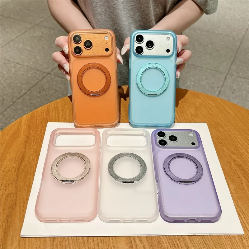 For iPhone 17 Pro Case Rotating Kickstand TPU + PC Phone Protective Cover - Orange