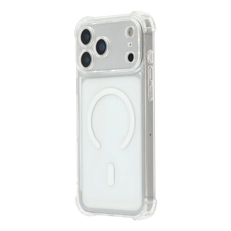 For iPhone 17 Pro Magnetic Case Electroplated Buttons PC TPU Shockproof Clear Cover - Transparent