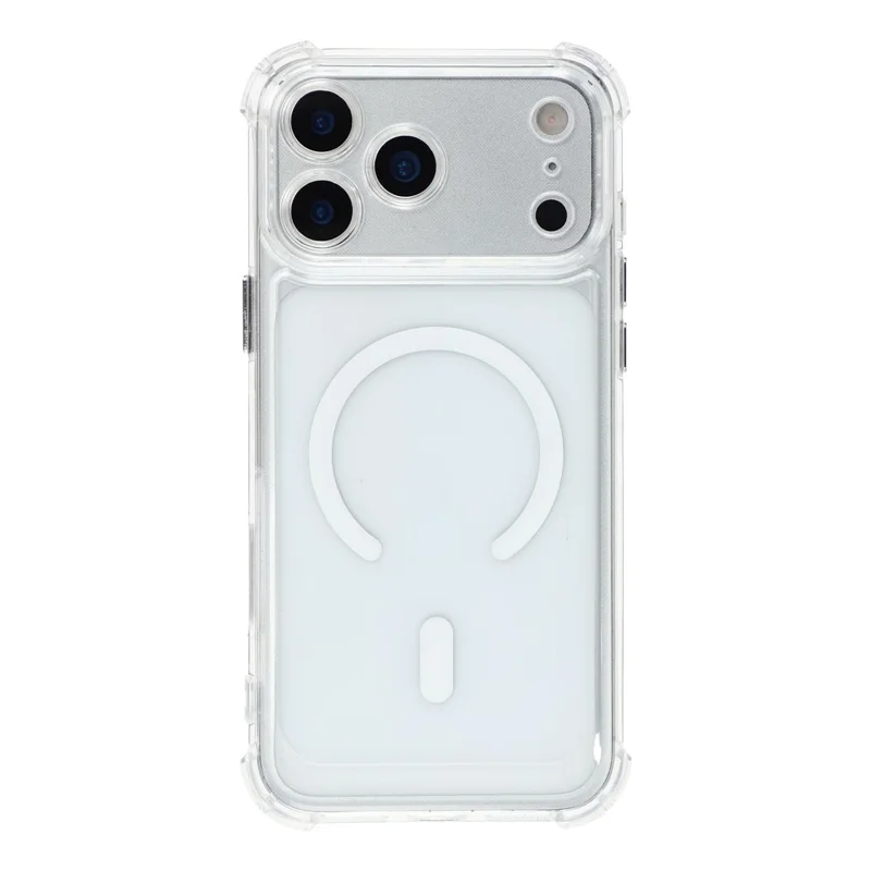 For iPhone 17 Pro Magnetic Case Electroplated Buttons PC TPU Shockproof Clear Cover - Transparent
