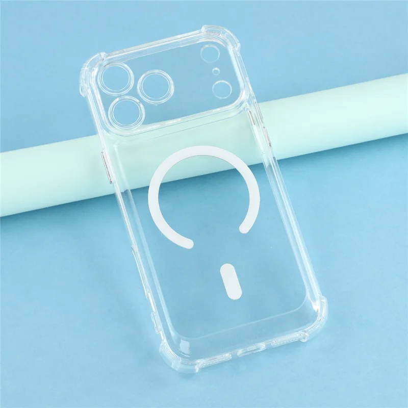 For iPhone 17 Pro Magnetic Case Electroplated Buttons PC TPU Shockproof Clear Cover - Transparent