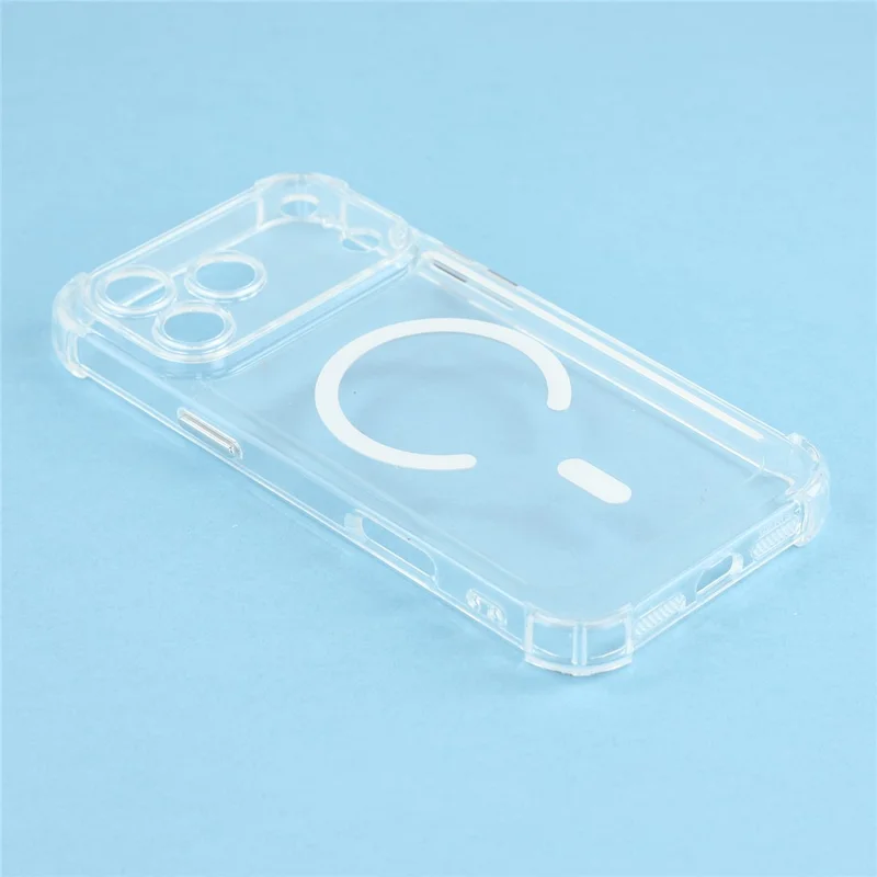 For iPhone 17 Pro Magnetic Case Electroplated Buttons PC TPU Shockproof Clear Cover - Transparent