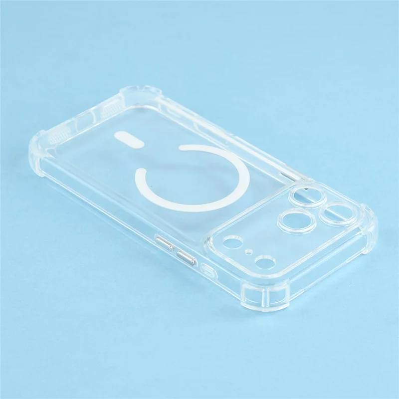 For iPhone 17 Pro Magnetic Case Electroplated Buttons PC TPU Shockproof Clear Cover - Transparent